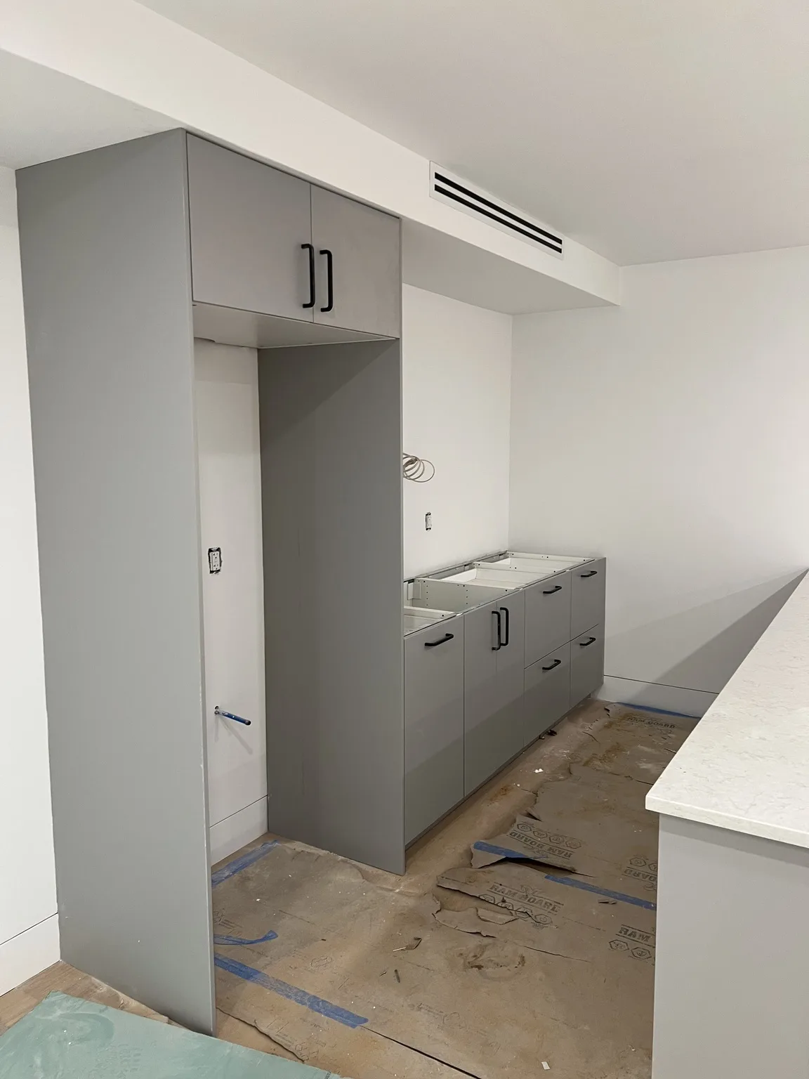 Grey Base Cabinet Installation